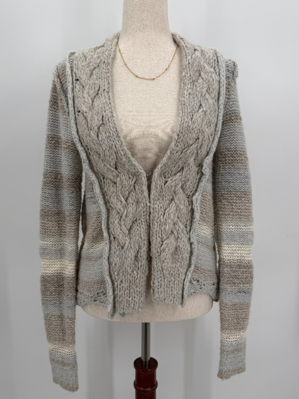 Free People Boho Chunky Knit Cardigan Sweater Wool Alpaca Blend Gray Women M